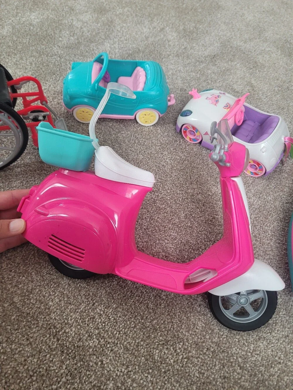 Barbie Pink Scooter and Colorful Vehicle Playset